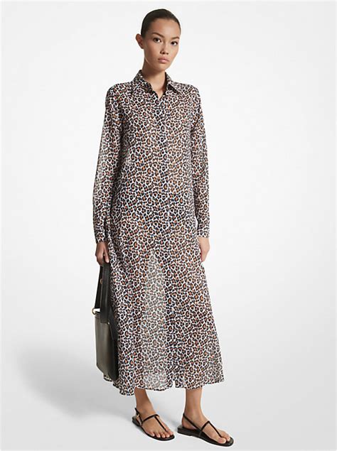 Leopard Print Cotton Voile Shirtdress 